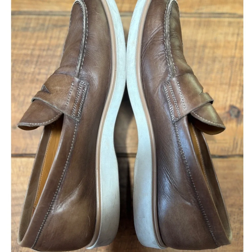 Magnanni Mens‎ Brown Leather Slip On Casual Dress Shoes Loafers Size 9